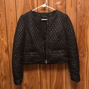 Quilted Black Faux Leather Jacket (L)